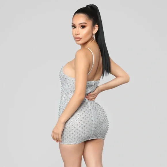 Fashion Nova Silver Roxi Dress Size Medium - Picture 10 of 12